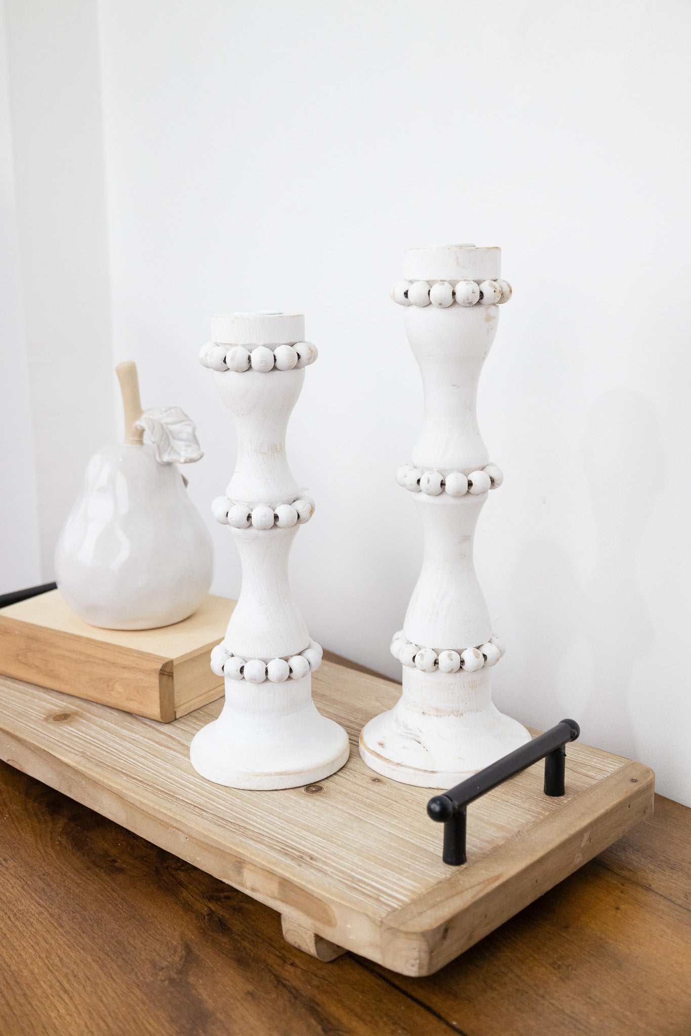 Candelabro madera blanco