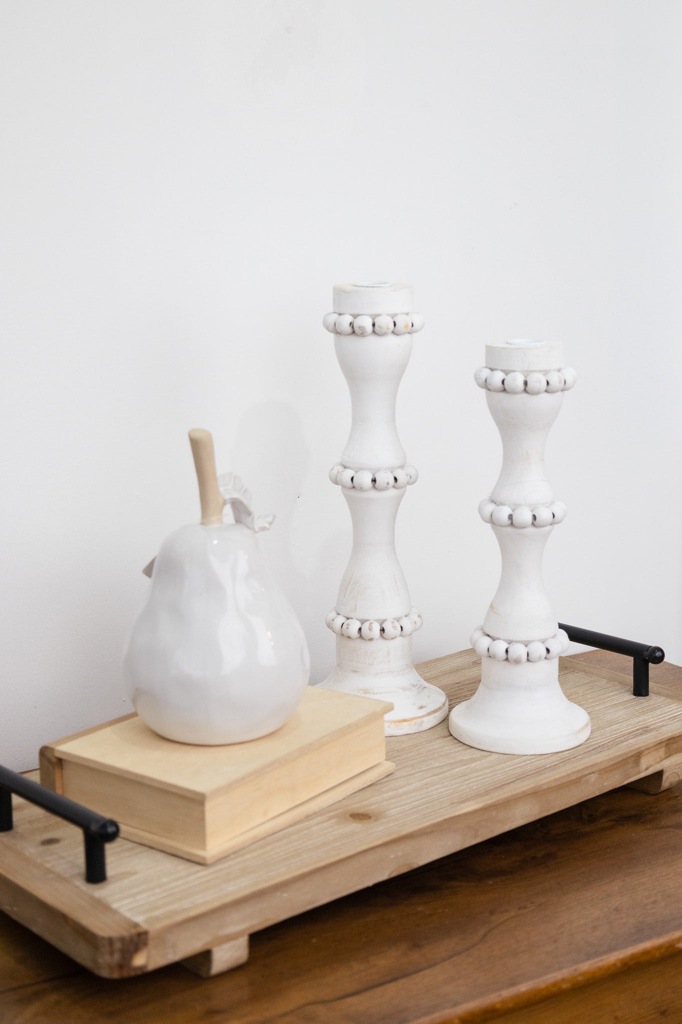 Candelabro madera blanco